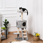 Cat Tree, 120 cm Multi-Level with Cave & Sisal Posts, Light Grey