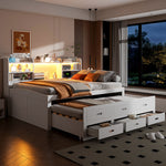 Sofa Bed 140x200cm with LED Lights & 3 Drawers, White