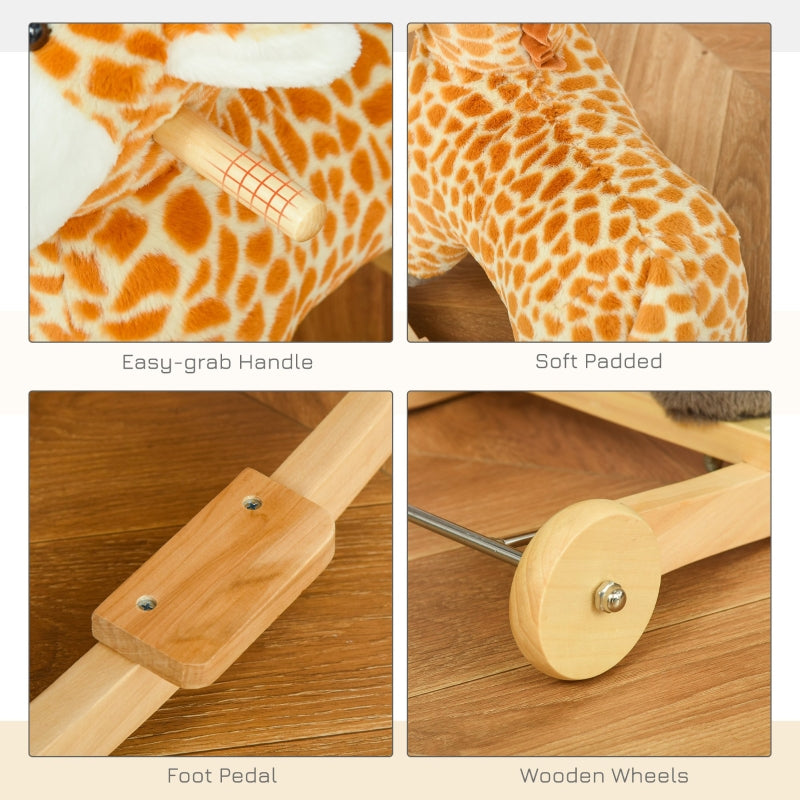 2-in-1 rocking animal giraffe with sound, wheels, handles, plush for toddlers 3-6 years