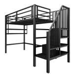 Loft Bed 90x200cm Storage Ladder Shelves Railing - Black