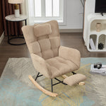 Rocking Chair, Modern Upholstered High Back with Neck Pillow, Brown Fabric