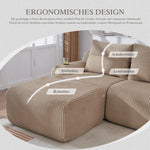 Modular Corduroy Sofa 4-Seater with 2 Ottomans Cup Holders Storage Pocket Khaki