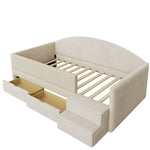 Upholstered Sofa Bed 90x190cm with 2 Drawers, Beige Velvet