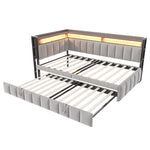 Upholstered Sofa Bed 90x200cm, Pull-Out Bed & LED, Light Grey Velvet
