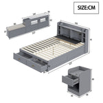 Solid Wood Combo Bed, 140x200cm with Storage & Sofa Bench, Gray