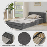 Single Bed 90x200 cm with Backrest, Dark Grey Chenille