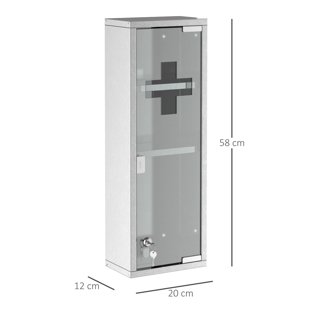 Medicine Cabinet First Aid Cabinet 20x12x58cm Home Office Stainless Steel Silver