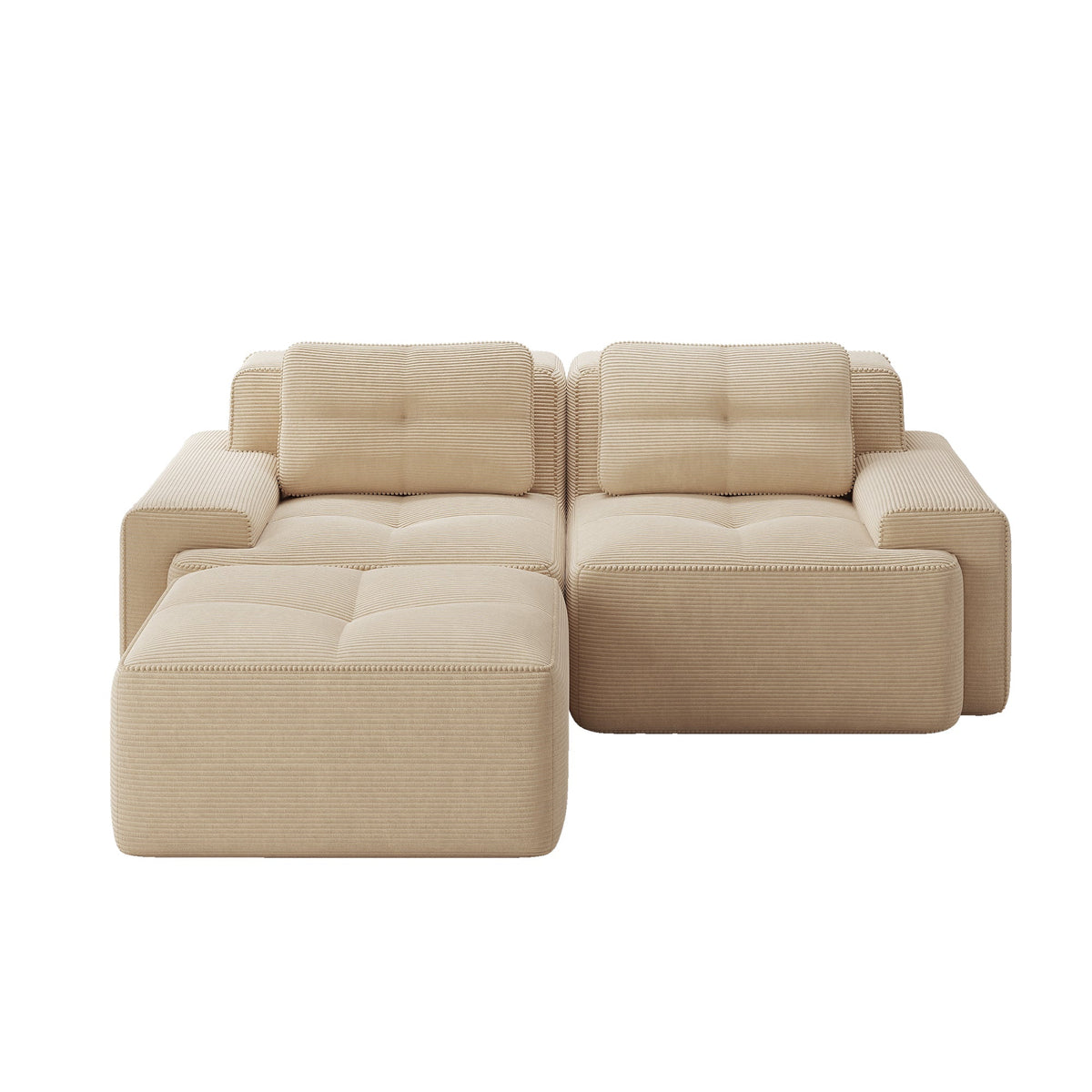 Boneless Modular Sofa L-Shape Deep Seat Sleeper with Ottoman Corduroy Beige