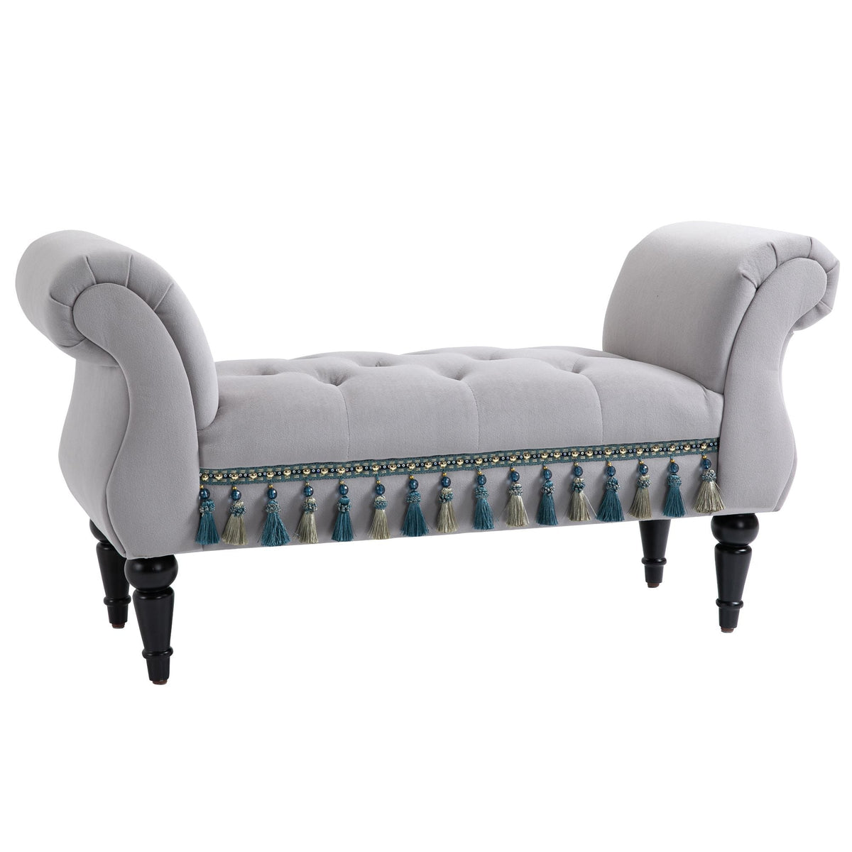 Bench Upholstered Bed Stool Wooden, Grey Polyester