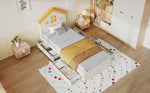 Children's House Bed 90x200 with 4 Drawers, Beige Velvet