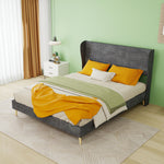 Modern Upholstered Bed with Mattress, 140x200 cm - Grey