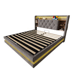 Upholstered Bed 140x200cm with Storage & LED, Velvet Dark Gray