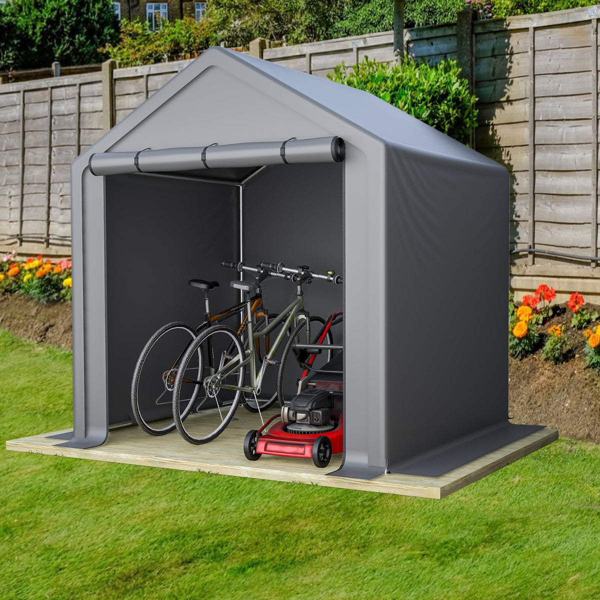 Tool Shed 190x170x200cm, Bicycle Garage, Storage Tent, Dark Gray