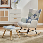 Rocking Recliner with Footstool and Upholstered Armchair, Patchwork Houndstooth Pattern