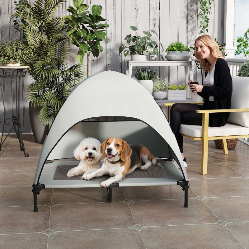 Outdoor Dog Bed, Raised with Roof for Large Dogs, Light Grey