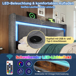 Upholstered Bed 180x200cm Hydraulic Storage LED USB/USB-C Headboard - Grey Linen