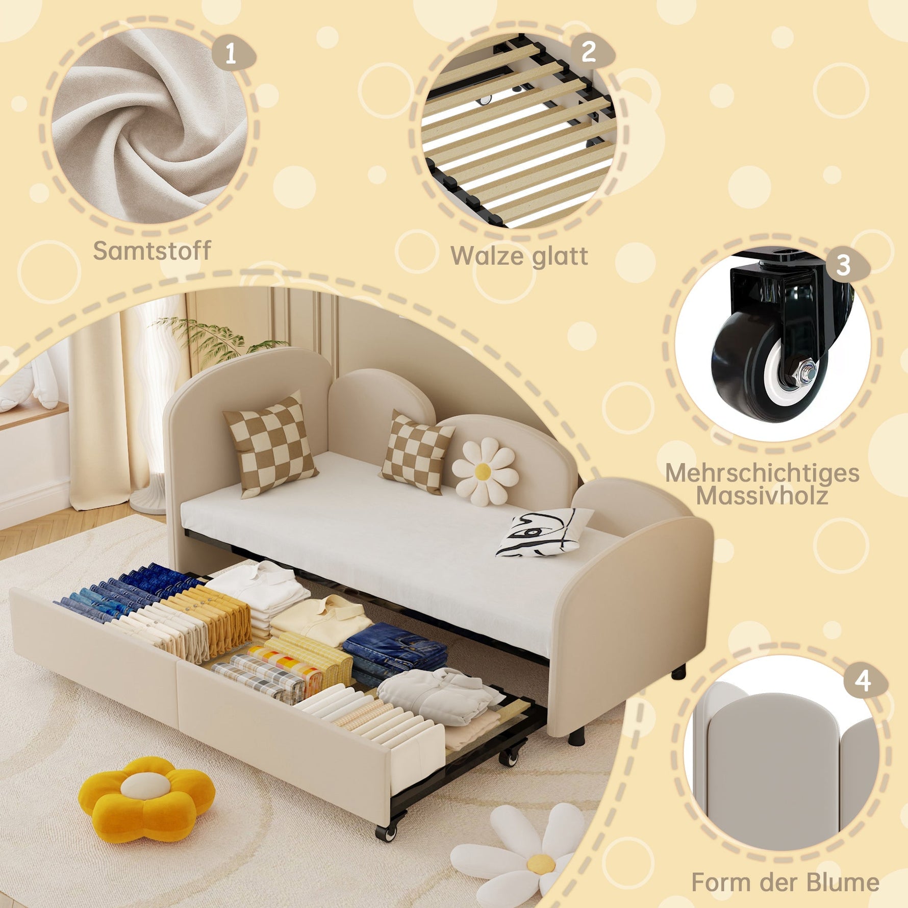 SOFTSEA Twin Size Daybed with Storage Drawers, Modern Sofa Bed, Velvet Upholstered