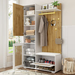Wardrobe Set | 6-Hook Mirror Shoe Cabinet Bench | 16-Color LED Lighting