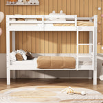 Bunk Bed for Children, Angled Ladder Fall Protection Divisible 2 Single Beds, Pine Frame White 90x200cm
