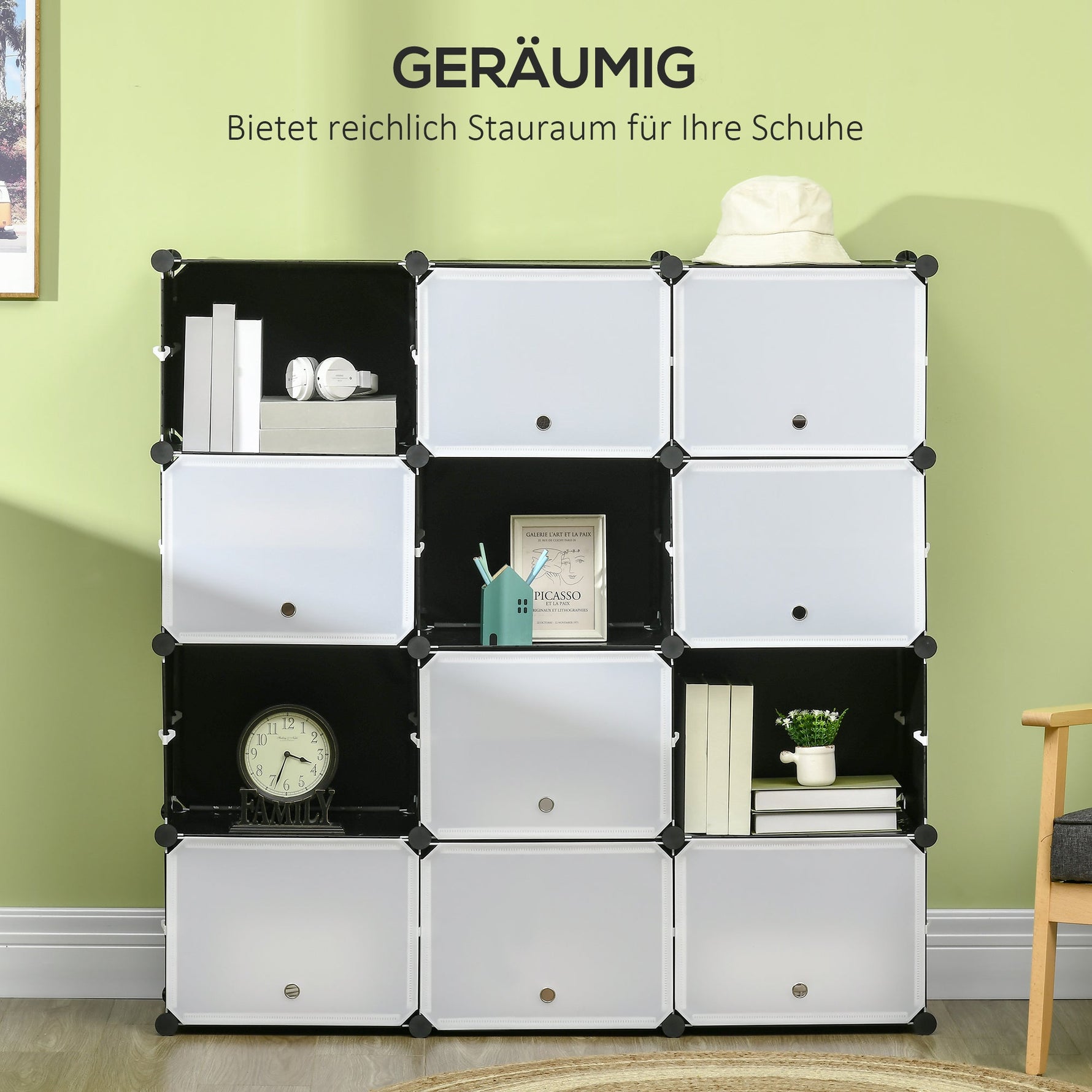 Shoe Cabinet Storage Box 12 Cubes DIY Plastic Steel Black+White