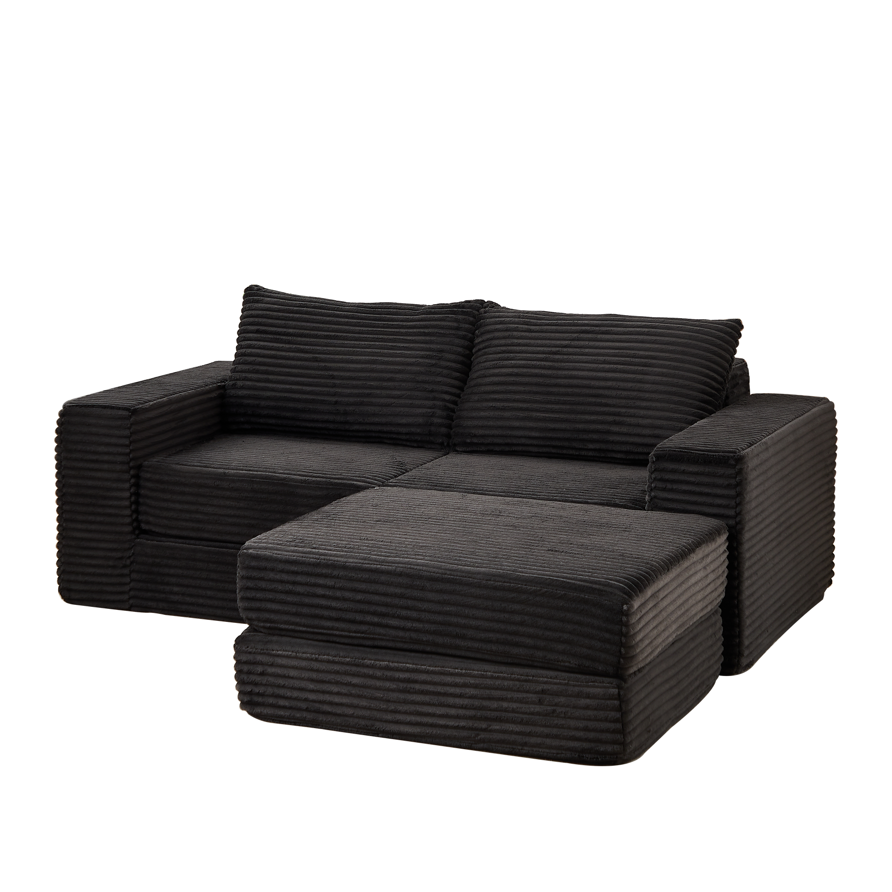 Corduroy 2-in-1 Sofa Bed with Removable Footstool and Modular Design, Corduroy