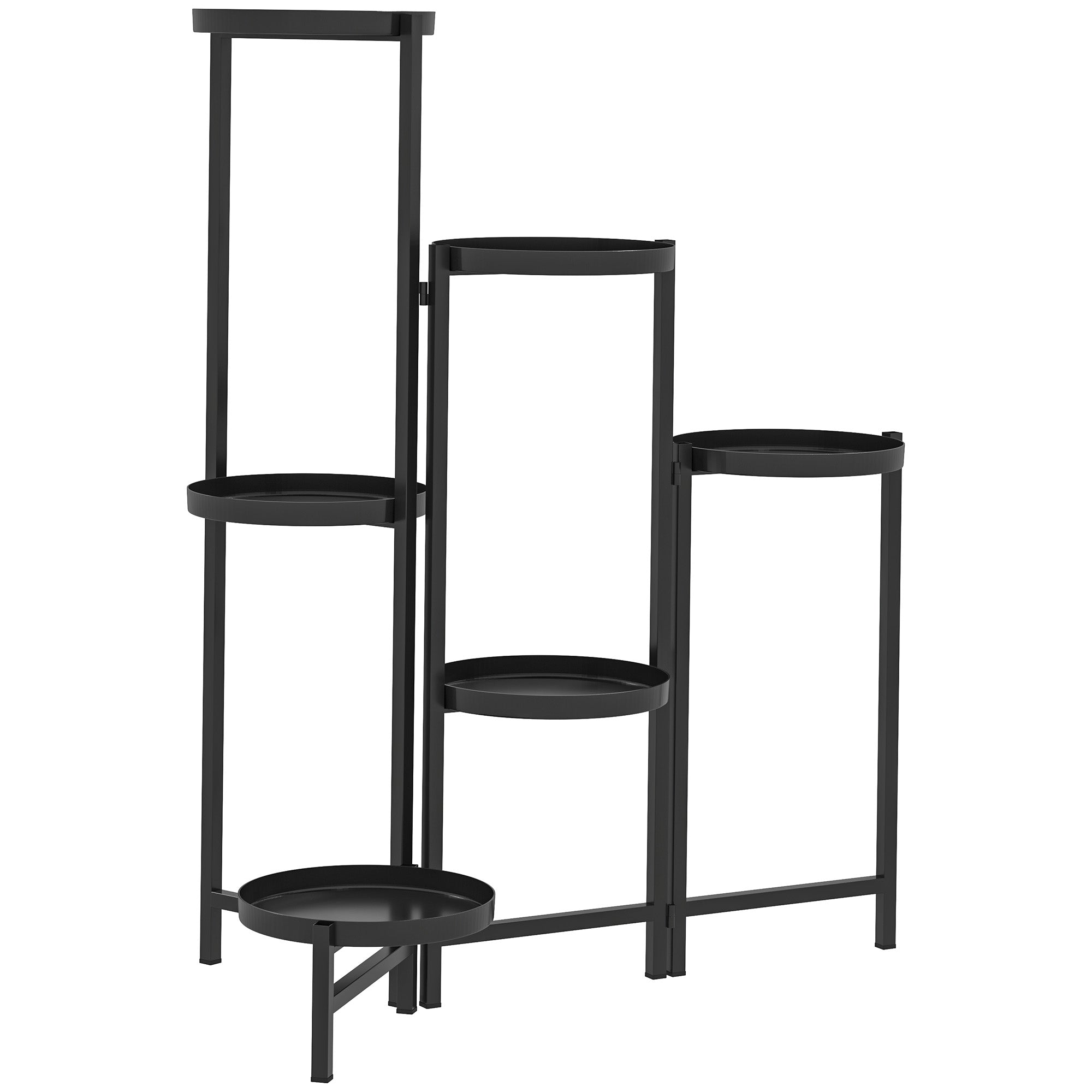 Plant Stand, 6-Tier Foldable Trays 80cm High, Metal Black