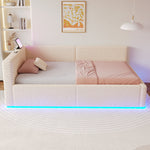 Upholstered Bed 90x200cm with LED Lighting, USB Ports and Hydraulic Storage, Beige Velvet