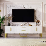 High-Gloss TV Cabinet Engraved Door Gold Handles & Feet Storage
