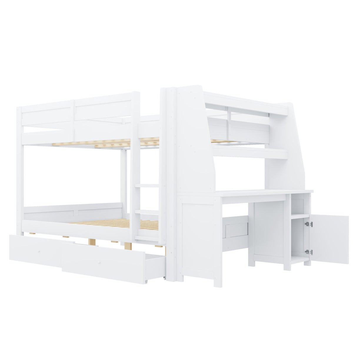 Bunk Bed 140x200cm with Desk, Cabinet & Drawers, White