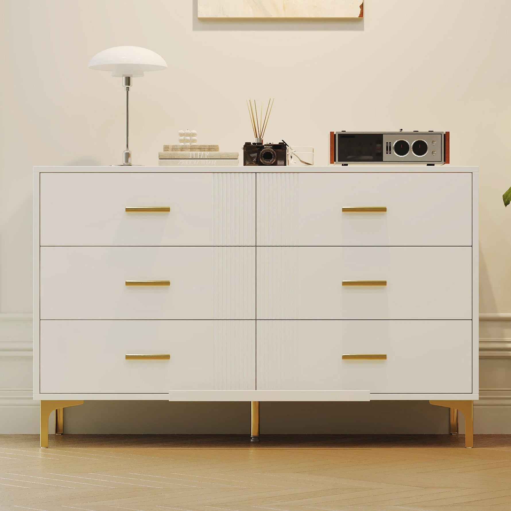 Chest of drawers 6 drawers for living room and bedroom, white
