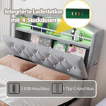 Children's Upholstered Bed, 90x200 Single with Storage, LED & USB, Grey Velvet