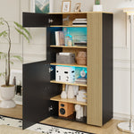 Modern Storage Cabinet, 16-Color LED Lights, Adjustable Shelves, Cable Management, PB with Glass Doors