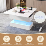 Coffee Table 100x50x51.5cm Lift-Top LED USB Power Outlet Storage, White