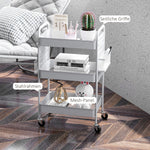 Rolling Cart, 3 Tiers, 2 Hanging Baskets, Steel, White