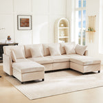Modern Chenille Sofa Modular Detachable Footstool L-Shaped U-Shaped, Chenille
