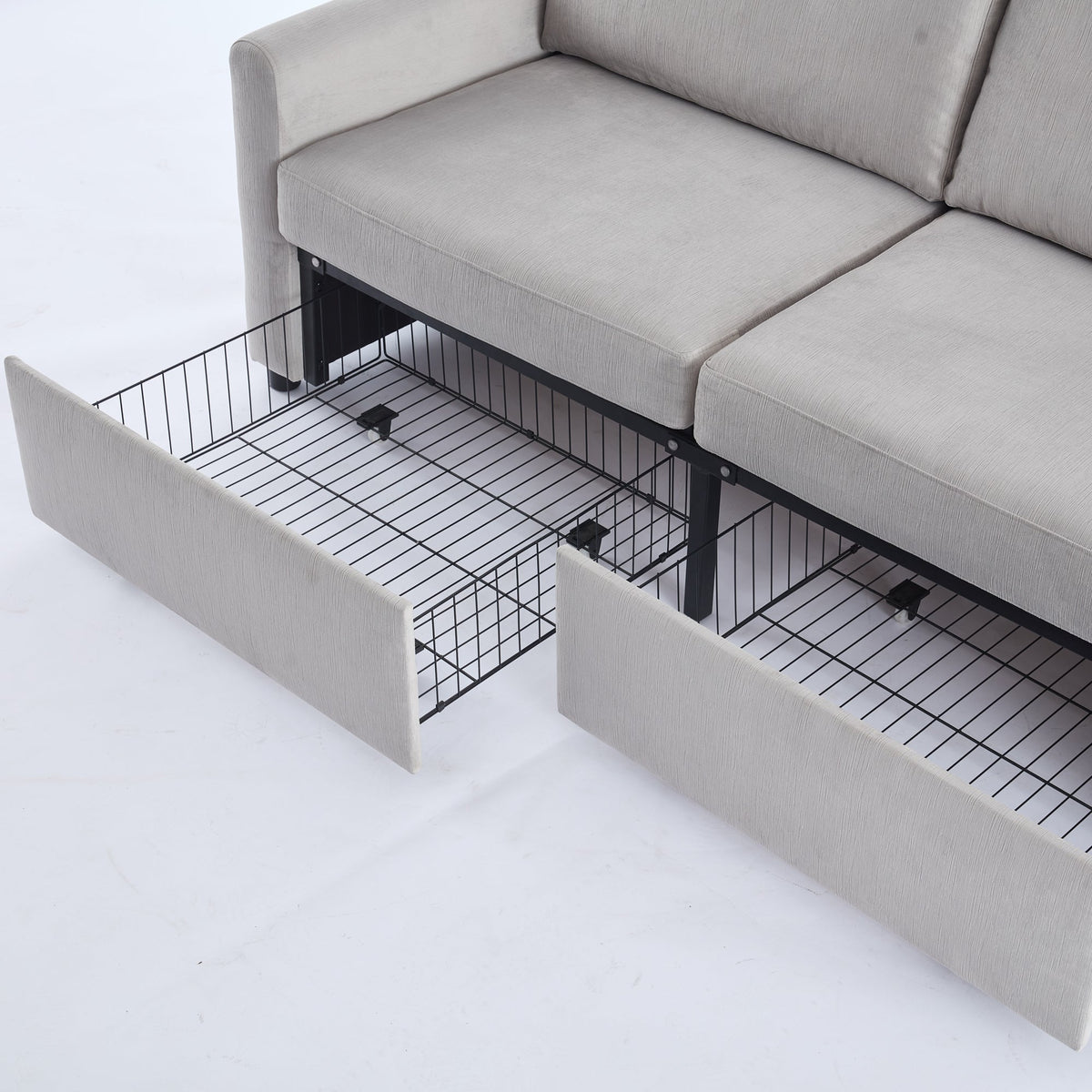 Modern Compact 2-Seater Sofa with Drawer Storage Durable Light Grey Fabric