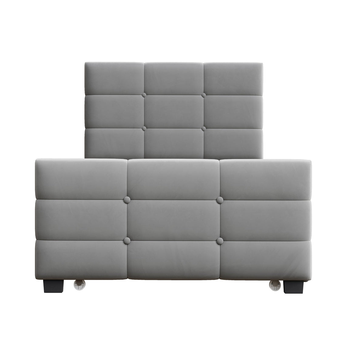 Upholstered Bed with Pull-out Bed, 90x190cm, Grey Velvet Fabric