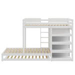 Bunk Bed 90x200 with Pull-Out Bed & Storage, Solid Wood, White