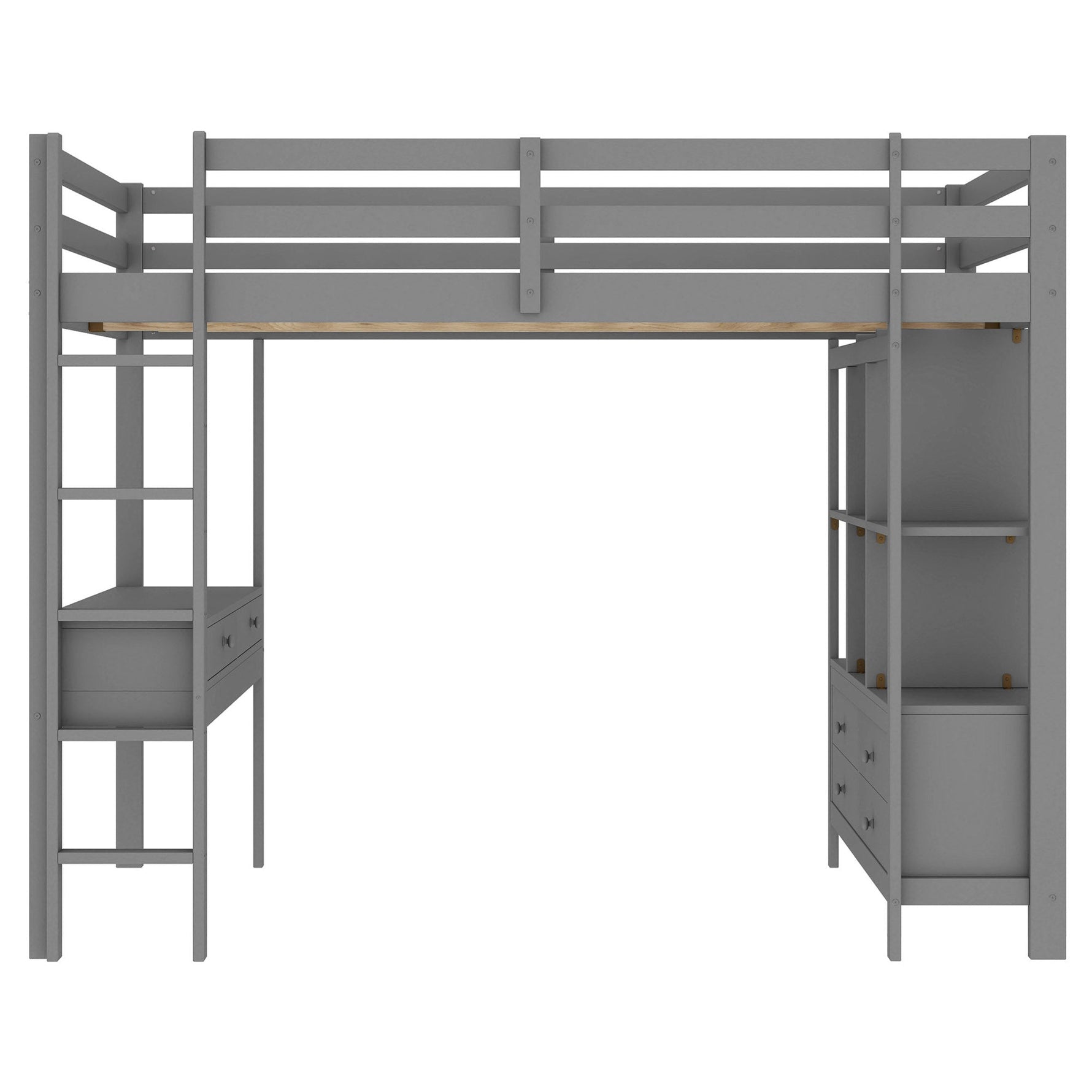 Loft Bed 140x200cm Storage Drawers Under-Bed Desk - Grey