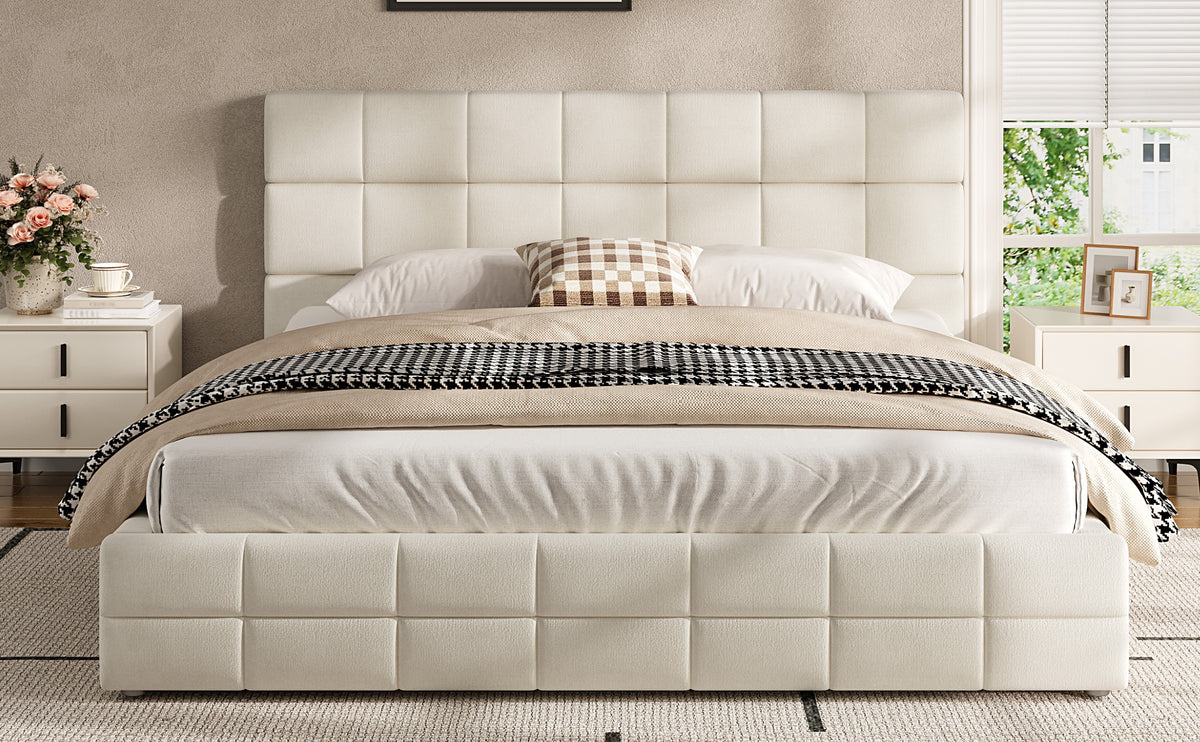 Upholstered Platform Bed Frame, 180x200 cm - Beige