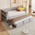 Upholstered Bed, Multifunctional Sofa Bed 90/180×190 cm, LED, Storage, Light Grey