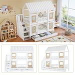 Bunk Bed Children's 90x200cm Safety Rail Storage Drawers Stairs, Pine+MDF White/Natural