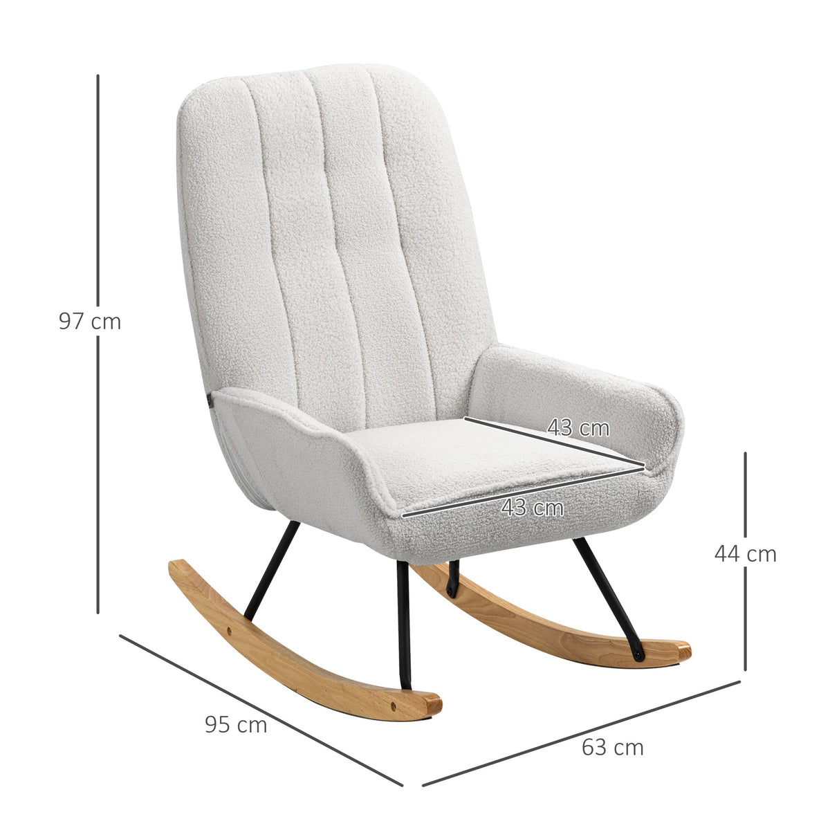 Rocking Chair Upholstered Relaxing 150 kg Sherpa Fleece Grey