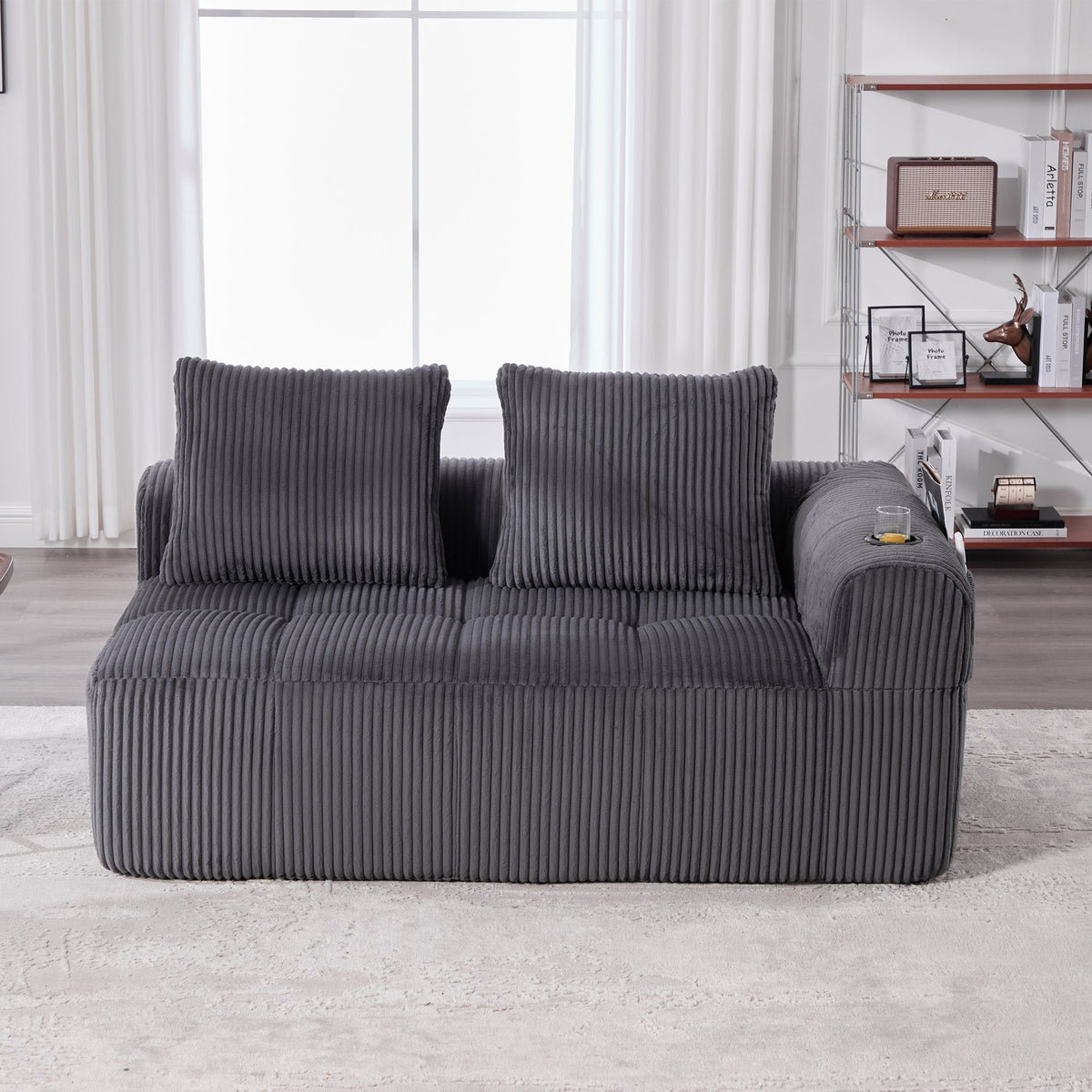 Two-Seater Sofa with Storage Pocket & Drink Holder - Corduroy