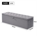 Upholstered Bed with Hydraulic Storage and Bench, 140x200cm, Grey Velvet