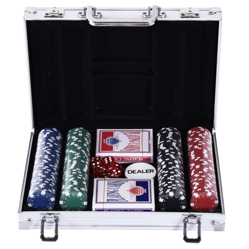Poker Set, 200 Poker Chips, 2 Card Games, 5 Dice, Alu+Polystyrene Case
