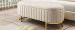 Sofa Bench Footstool with Storage, 120x40cm, Beige Velvet Fabric