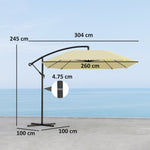 Cantilever Umbrella, Ø 260 cm, Waterproof, Tiltable, Aluminum, Beige