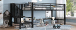 Semi-High Loft Bed 90x200 Storage Stairs Black