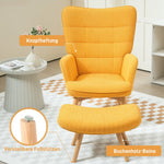 Wingback Chair with Footstool Recliner Wooden Legs, Corduroy Orange